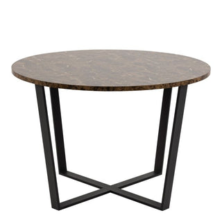 Amble Round Dining Table with Brown Marble Melamine Top & Black Legs 110cm