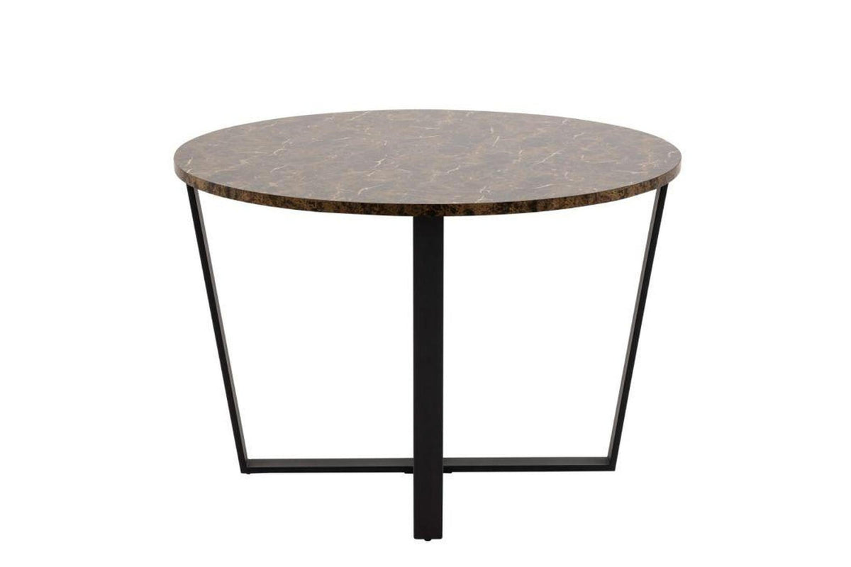Amble Round Dining Table with Brown Marble Melamine Top & Black Legs 110cm