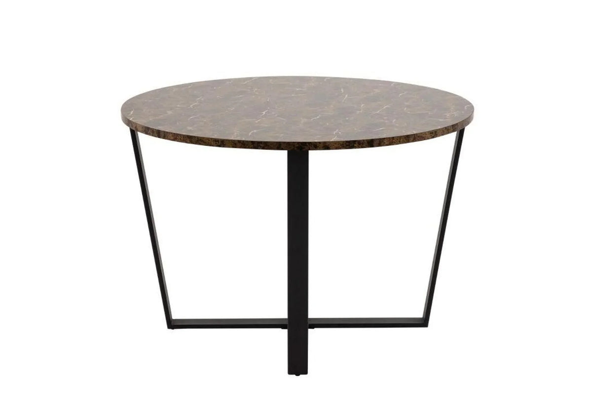 Amble Round Dining Table with Brown Marble Melamine Top & Black Legs 110cm