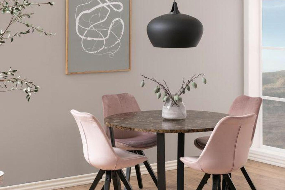 Amble Round Dining Table with Brown Marble Melamine Top & Black Legs 110cm