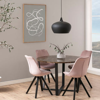 Amble Round Dining Table with Brown Marble Melamine Top & Black Legs 110cm