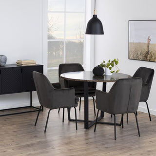 Amble Round Dining Table with Brown Marble Melamine Top & Black Legs 110cm