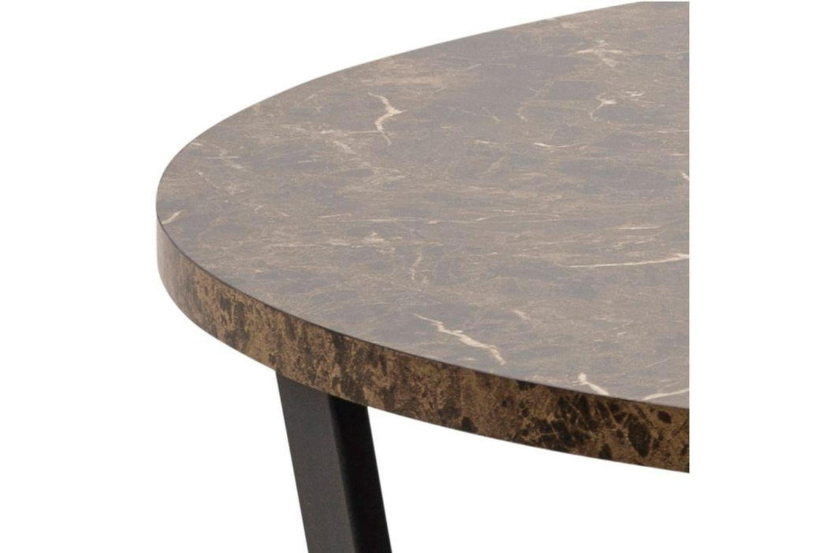 Amble Round Dining Table with Brown Marble Melamine Top & Black Legs 110cm