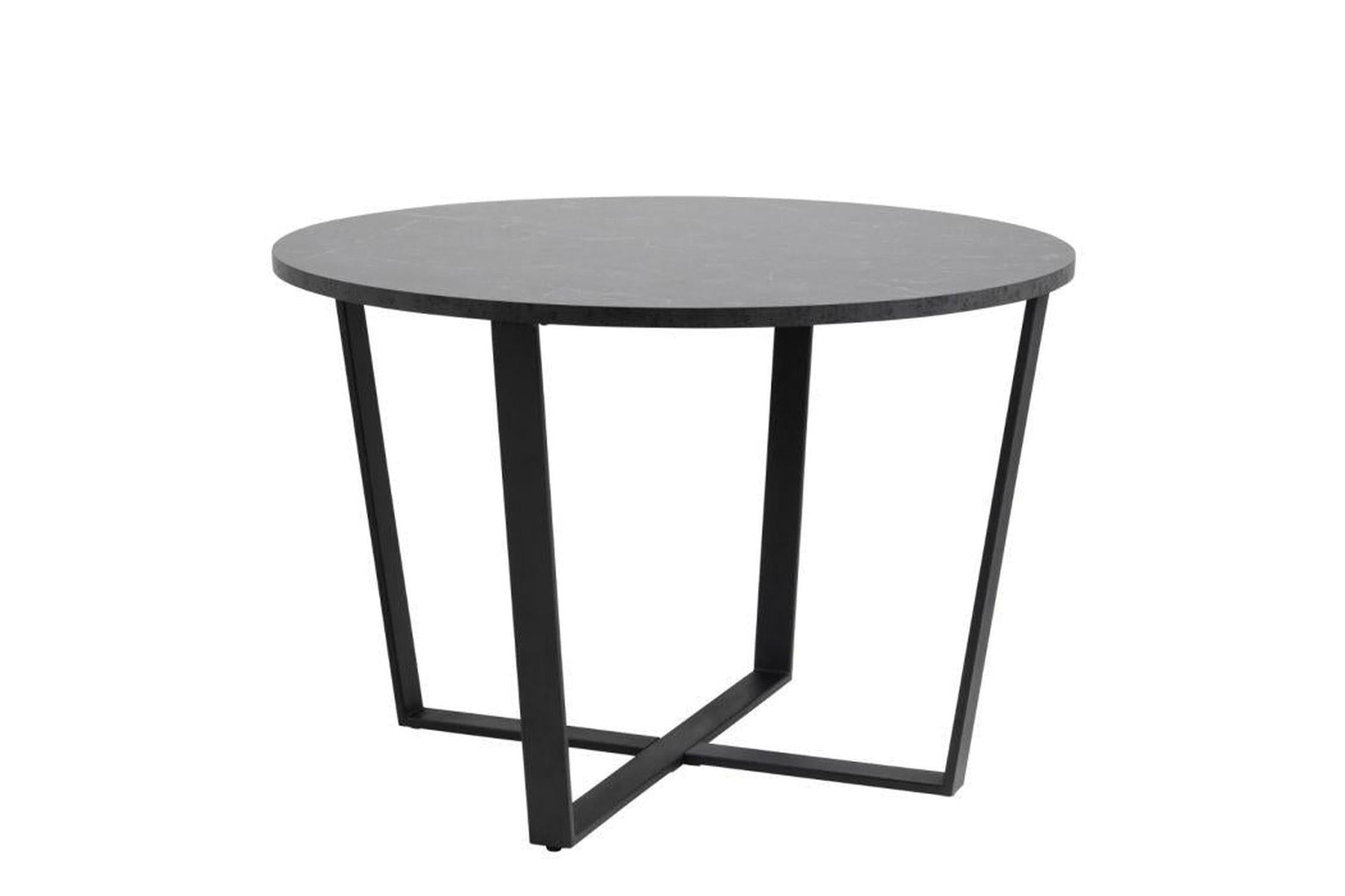 Amble Round Dining Table with Black Marble Melamine Top & Black Legs 110cm