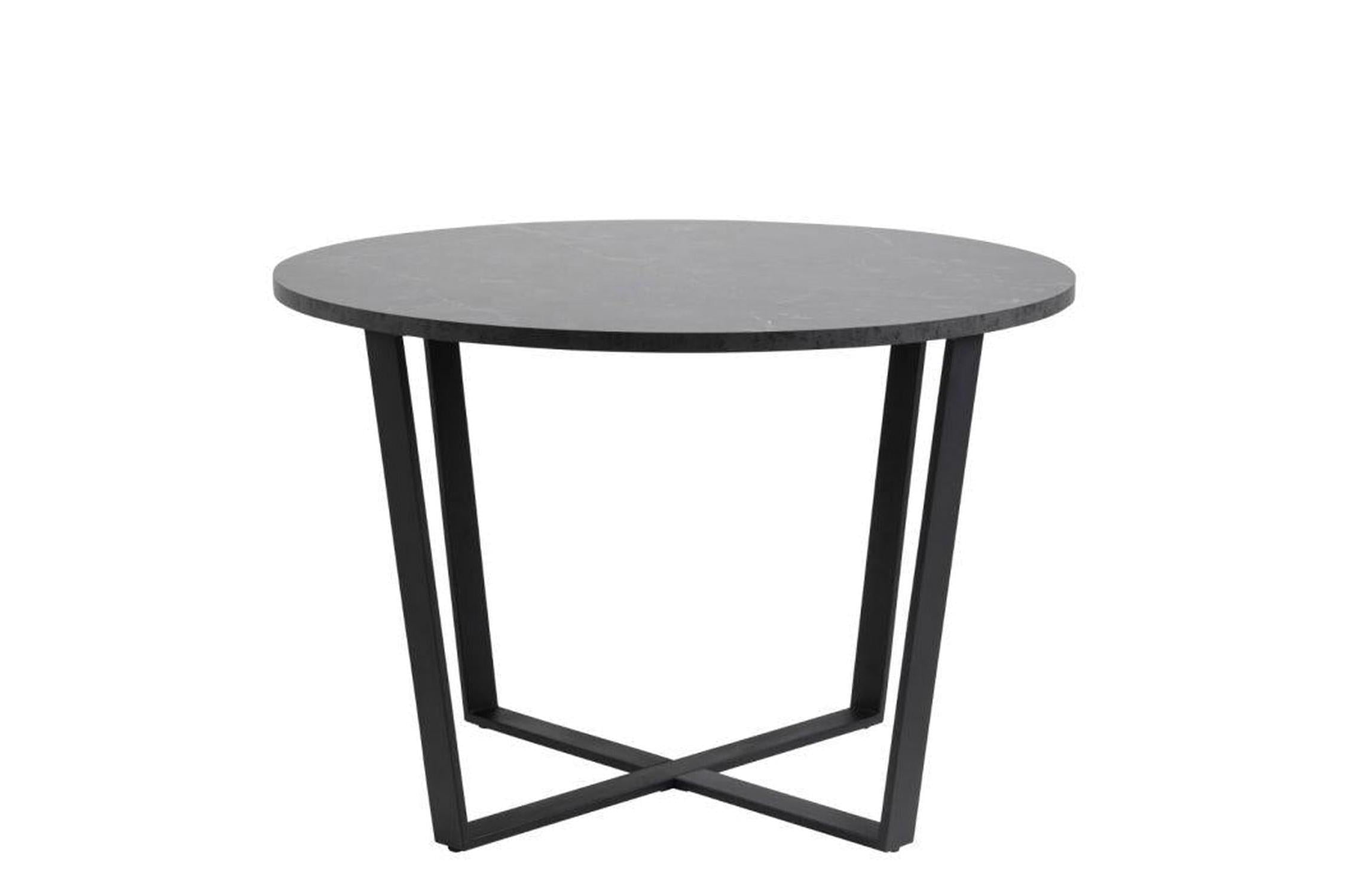 Amble Round Dining Table with Black Marble Melamine Top & Black Legs 110cm