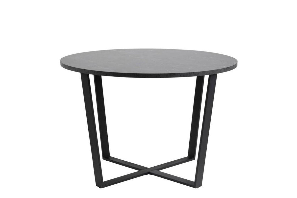 Amble Round Dining Table with Black Marble Melamine Top & Black Legs 110cm