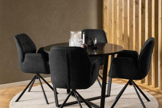 Amble Round Dining Table with Black Marble Melamine Top & Black Legs 110cm