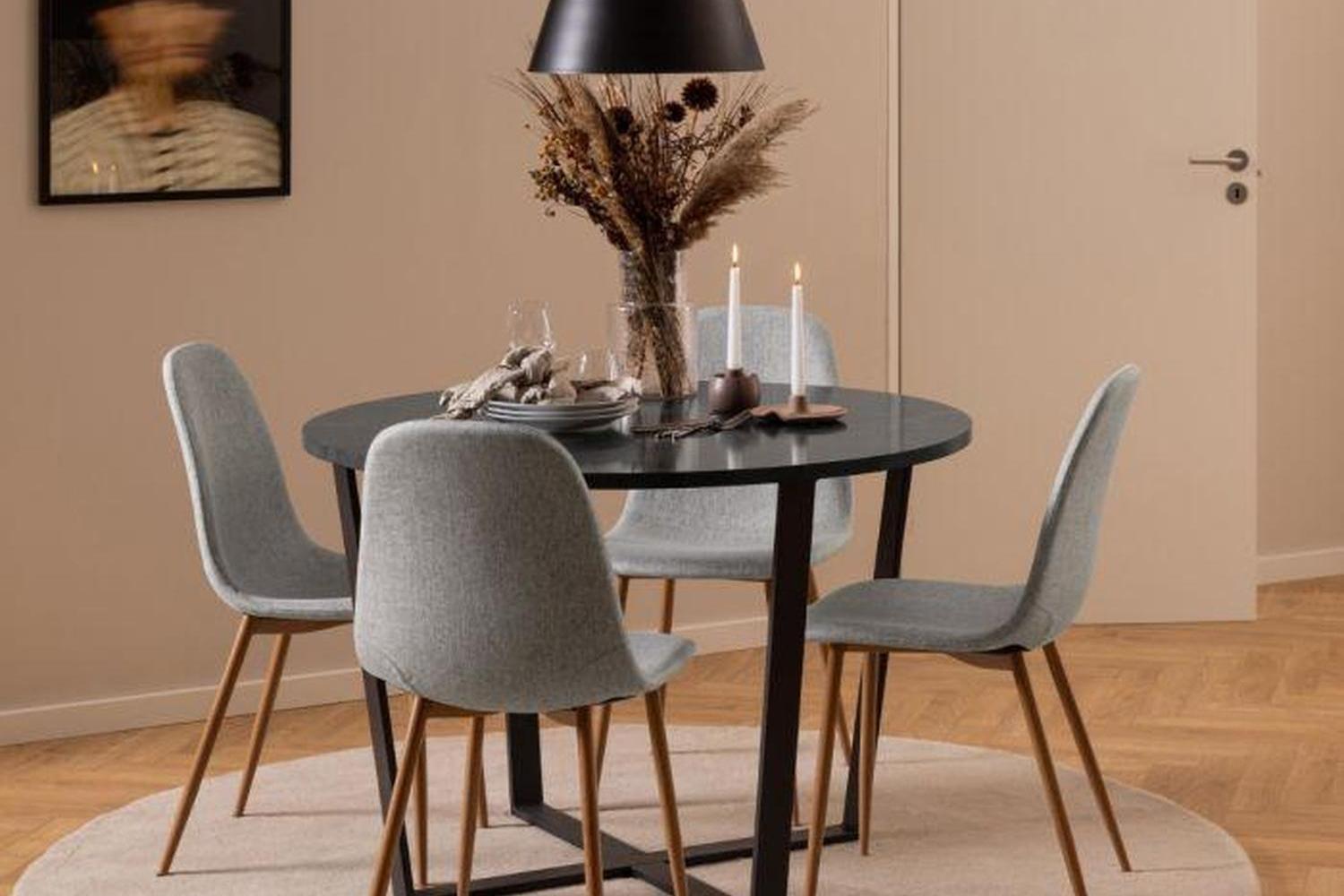 Amble Round Dining Table with Black Marble Melamine Top & Black Legs 110cm