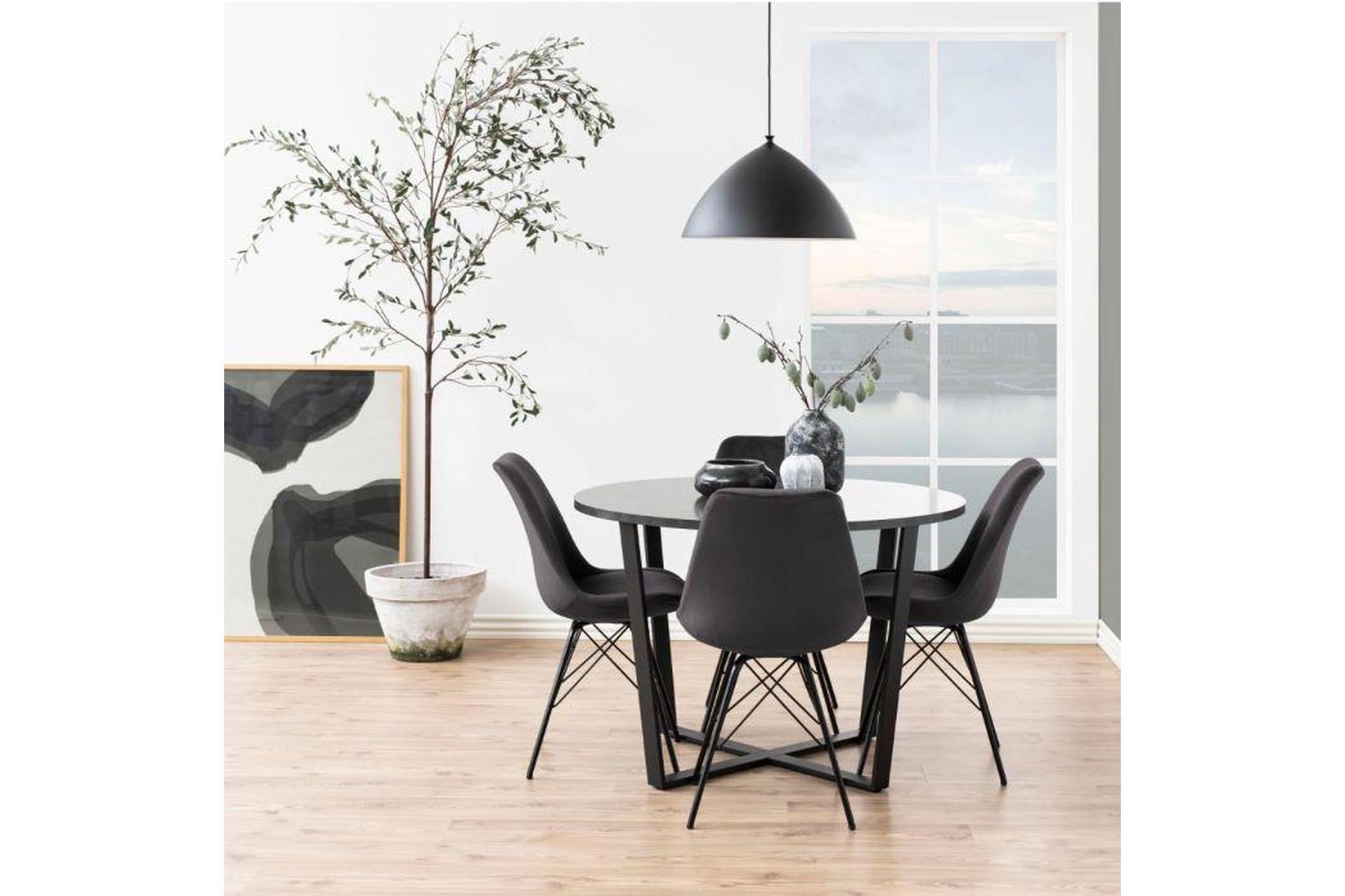 Amble Round Dining Table with Black Marble Melamine Top & Black Legs 110cm