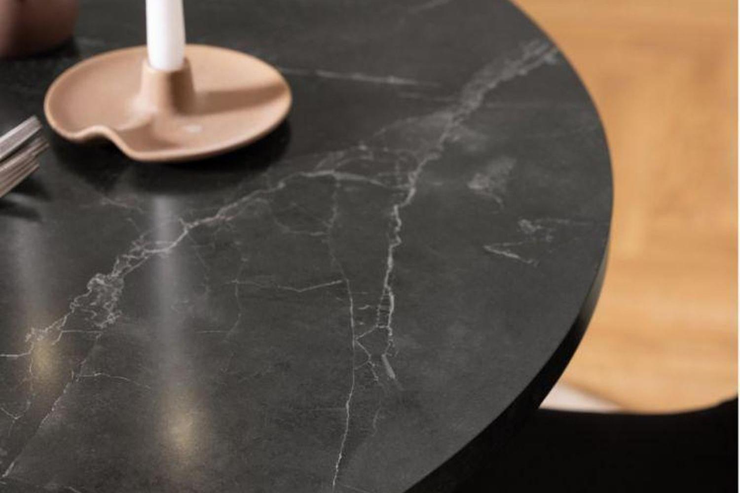 Amble Round Dining Table with Black Marble Melamine Top & Black Legs 110cm