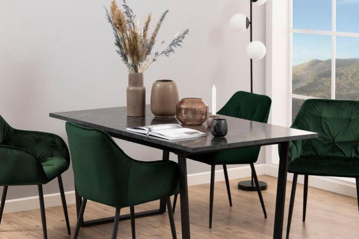 Amble Dining Table with Black Marble Melamine Top & Black Legs 160x90cm