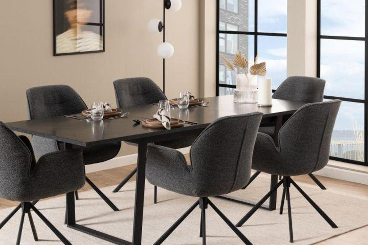 Amble Dining Table with Black Marble Melamine Top & Black Legs 160x90cm