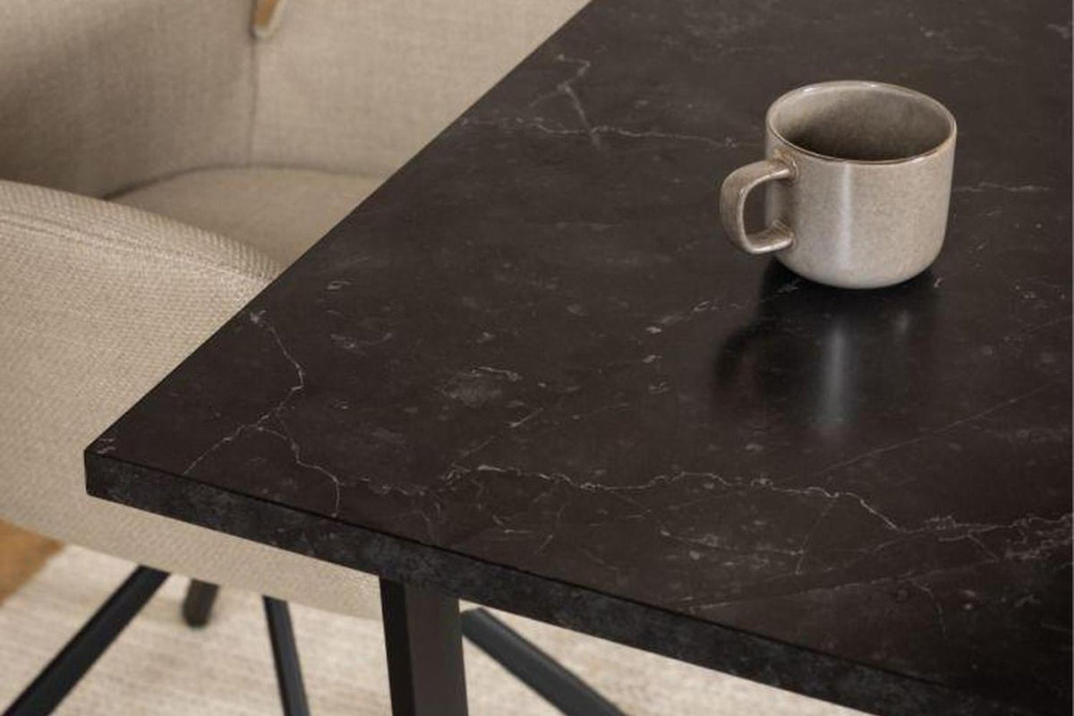 Amble Dining Table with Black Marble Melamine Top & Black Legs 160x90cm