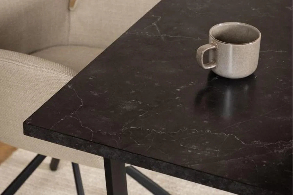 Amble Dining Table with Black Marble Melamine Top & Black Legs 160x90cm