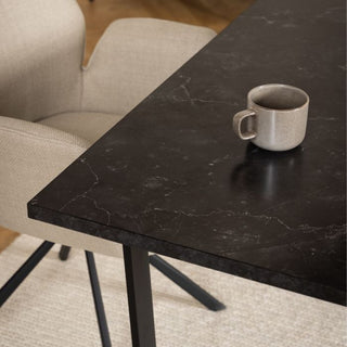 Amble Dining Table with Black Marble Melamine Top & Black Legs 160x90cm