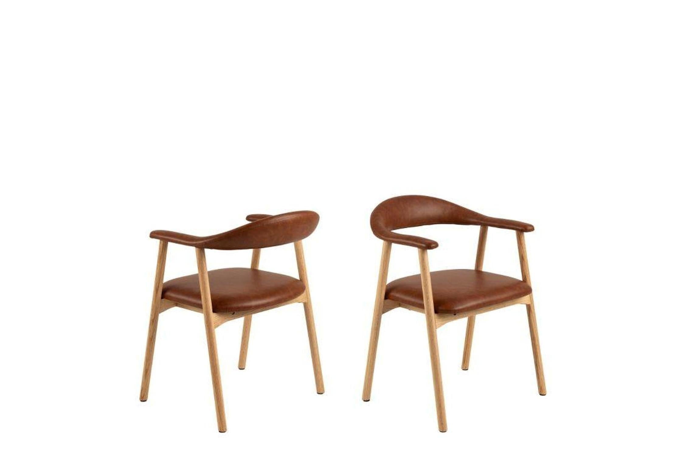 Addi Dining Chair With Armrest in PU Retro Brandy Set of 2