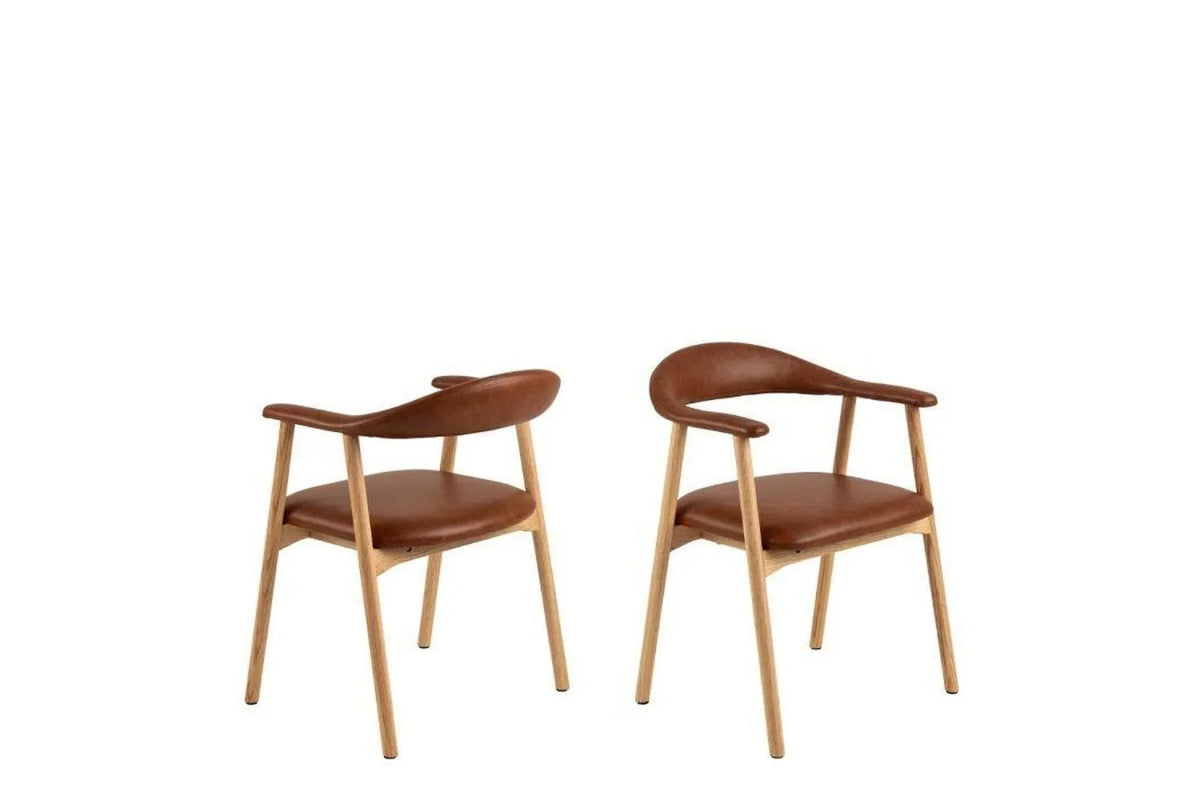 Addi Dining Chair With Armrest in PU Retro Brandy Set of 2