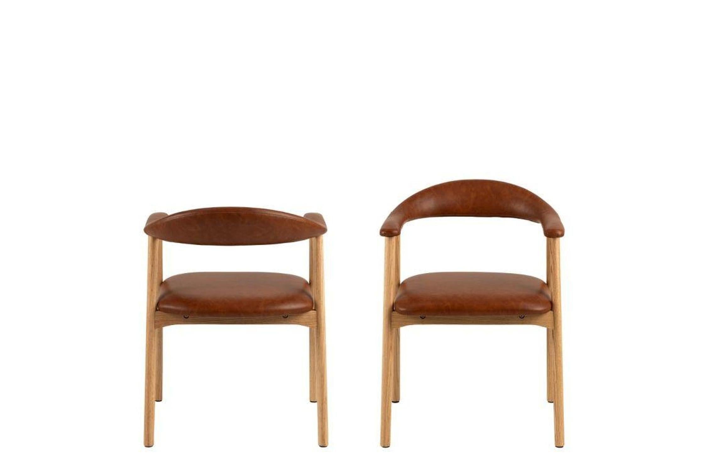 Addi Dining Chair With Armrest in PU Retro Brandy Set of 2