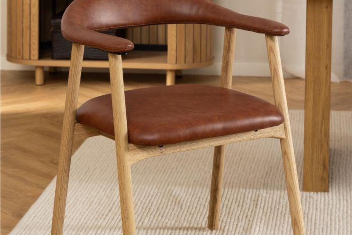 Addi Dining Chair With Armrest in PU Retro Brandy Set of 2