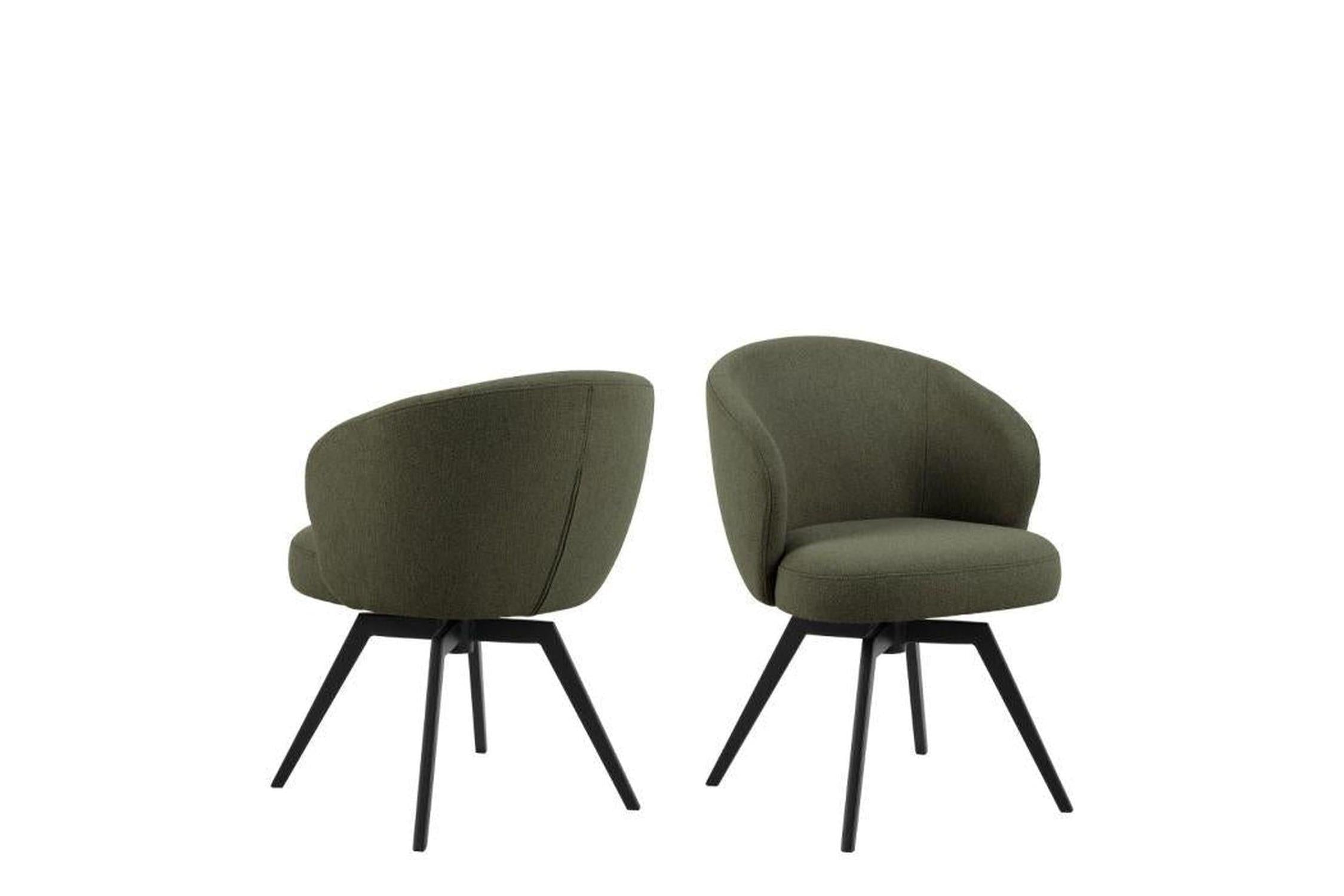 Darlene Dining Chair with Armrest and Swivel Function in Green