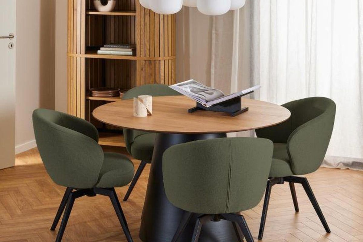 Darlene Dining Chair with Armrest and Swivel Function in Green