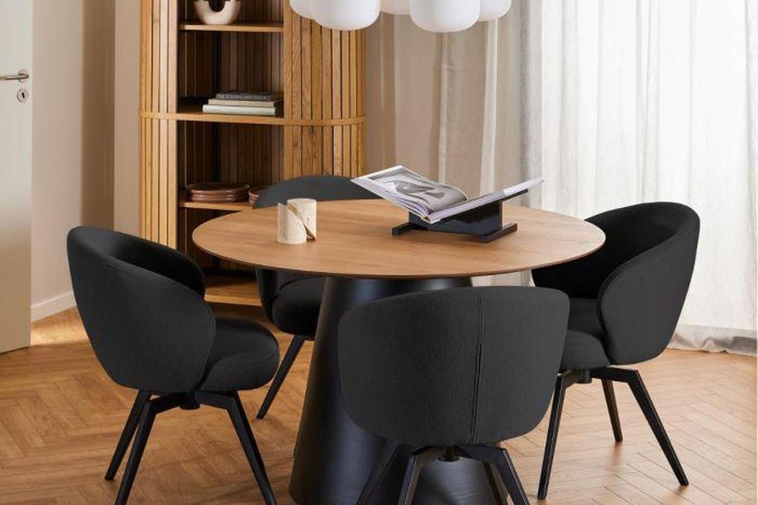 Darlene Dining Chair with Armrest and Swivel Function in Black