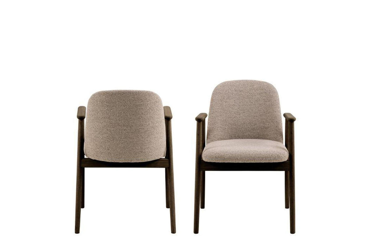 Leo Dining Chairs With Armrest in Monza Fabric Beige Set of 2