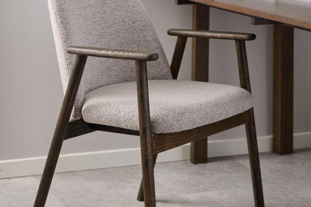 Leo Dining Chairs With Armrest in Monza Fabric Beige Set of 2
