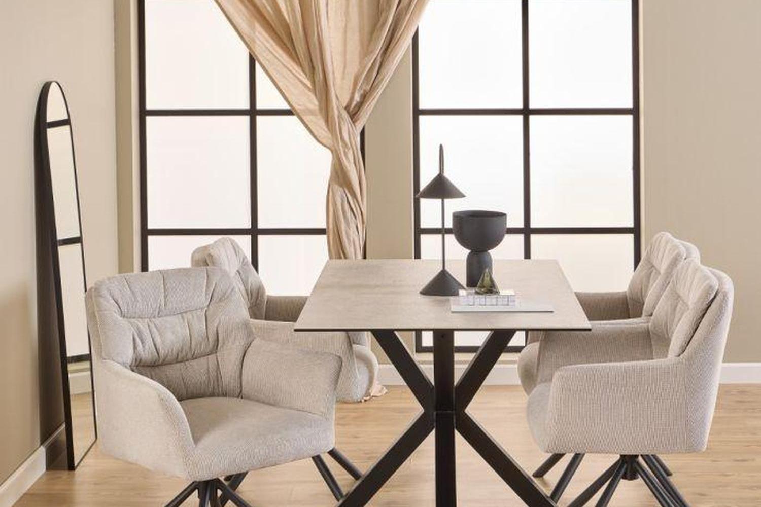 Alonso Swivel Cream Dining Chair with Armrest Set of 2
