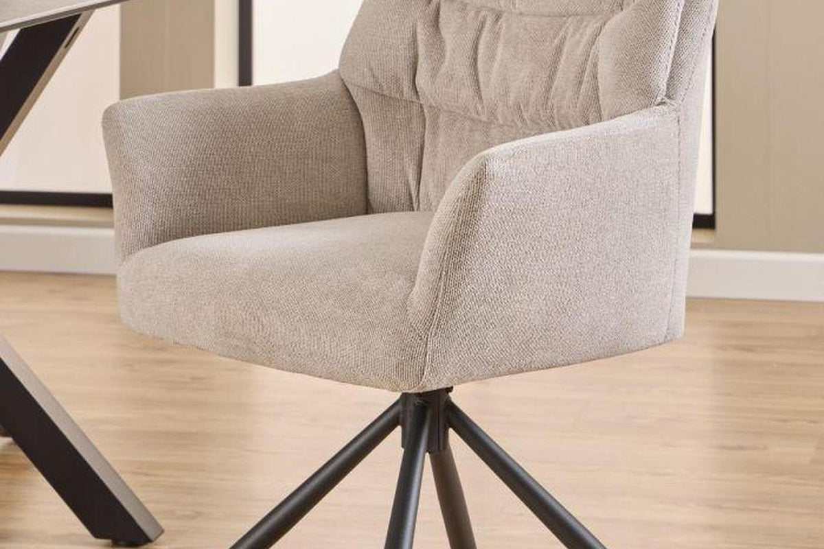 Alonso Swivel Cream Dining Chair with Armrest Set of 2