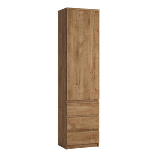 Fribo Tall Narrow 1 Door 3 Drawer Cupboard in Oak - Msofas LTD