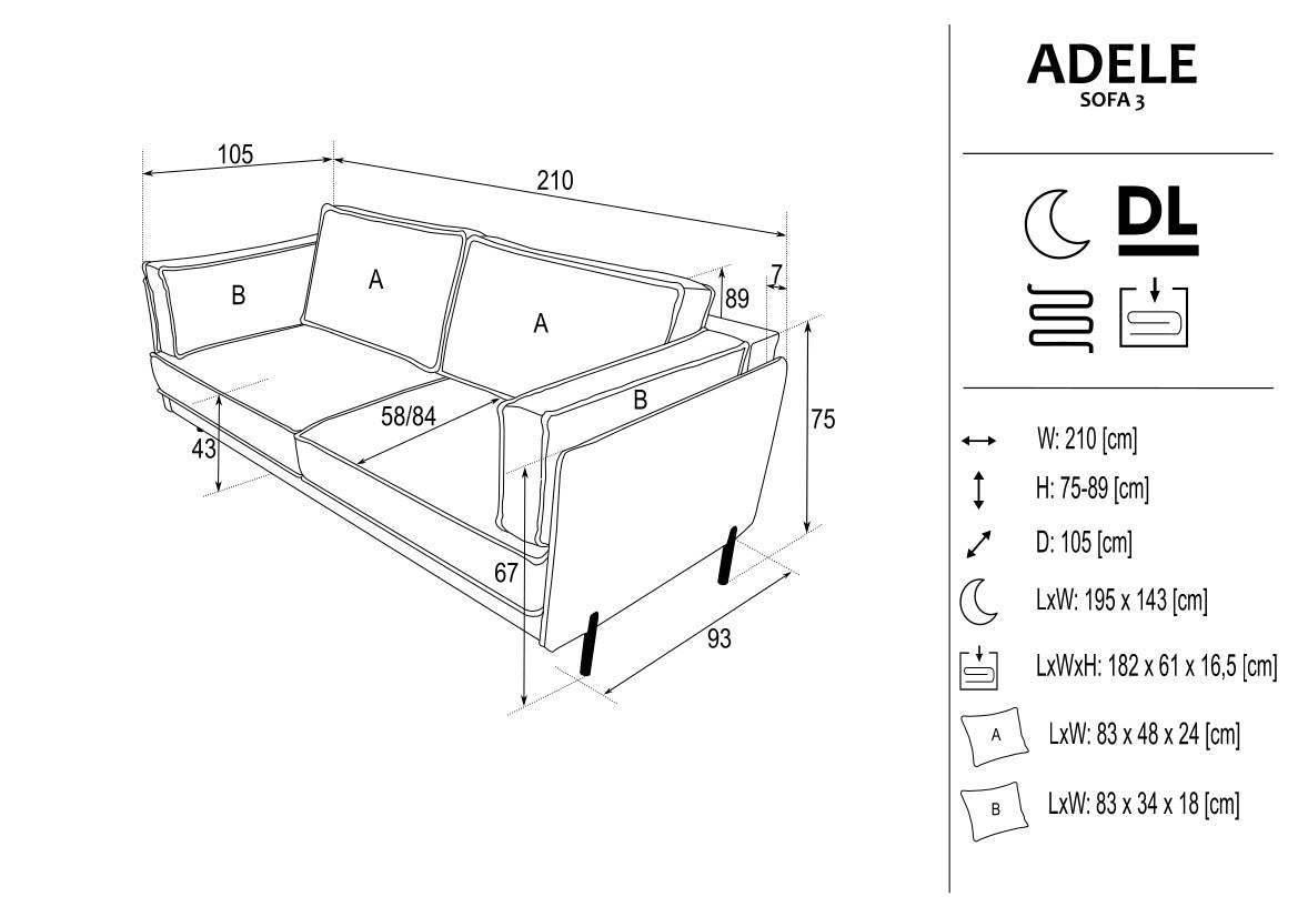 Adele 2 Seater Sofa Bed With Storage dimensions