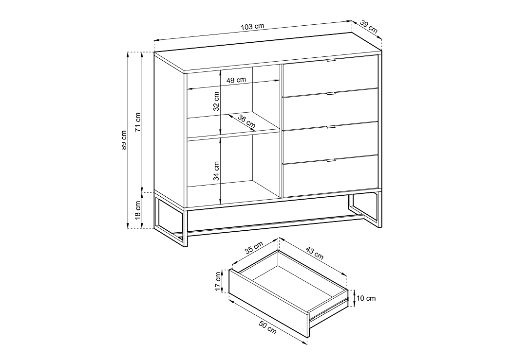 Amber 1 Door 4 Drawer Sideboard 