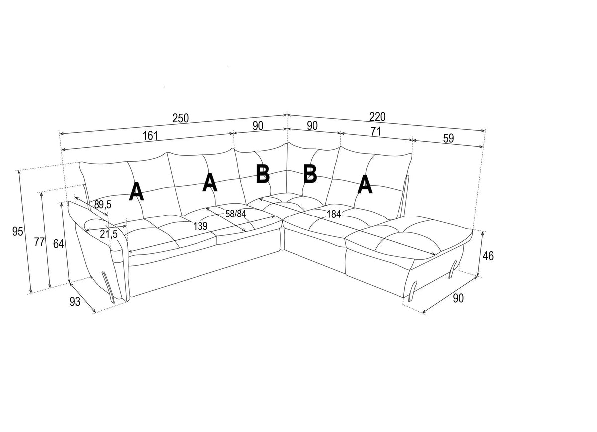 Almeria Corner Sofa Bed 2 With Storage dimensions