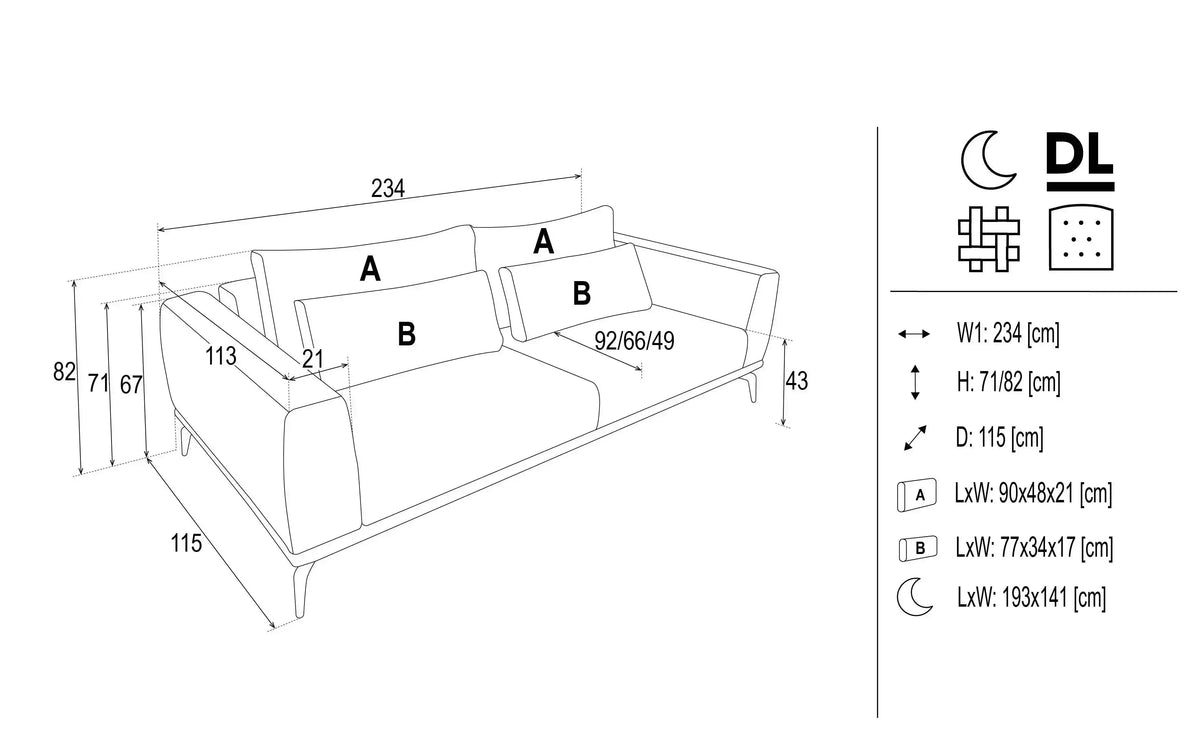 Avignon 2 Seater Sofa Bed dimensions