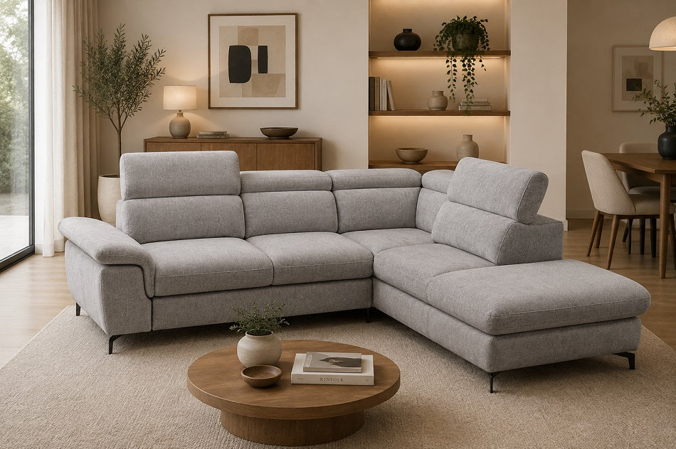 Narożna sofa z funkcją spania i pojemnikiem Alegra