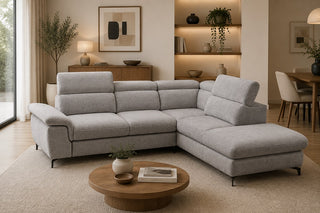 Narożna sofa z funkcją spania i pojemnikiem Alegra