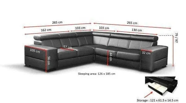 Apollo Pr2 Corner Sofa Bed With Storage dimensions