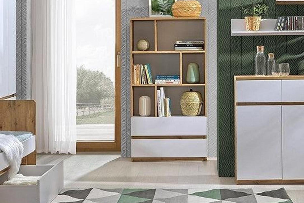 Arca Express Delivery Bookcase 80 With Drawers Oak Wotan/White