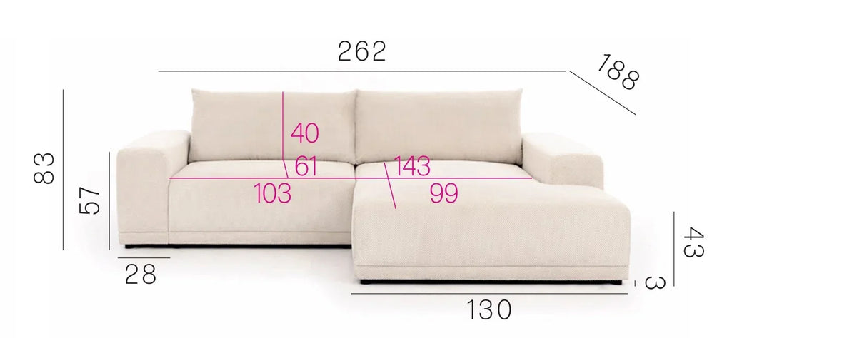 Atella Corner Sofa dimensions
