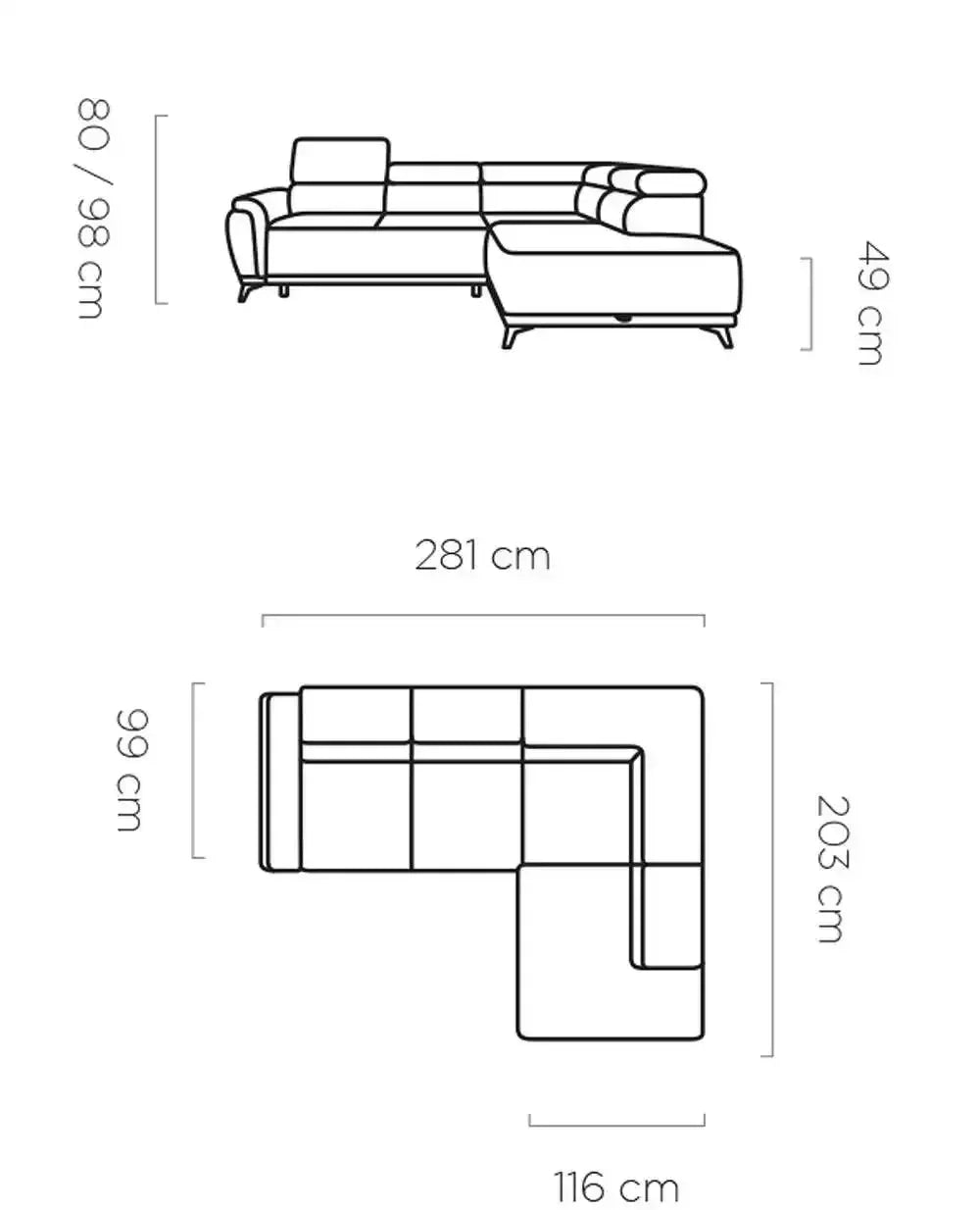 Atlanta Corner Sofa Bed With Storage dimensions