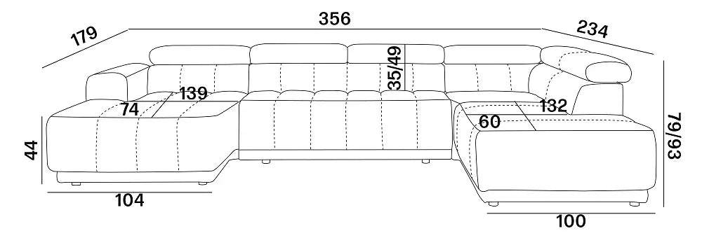 Augusto U-Shape Corner Sofa Bed with Storage dimensions
