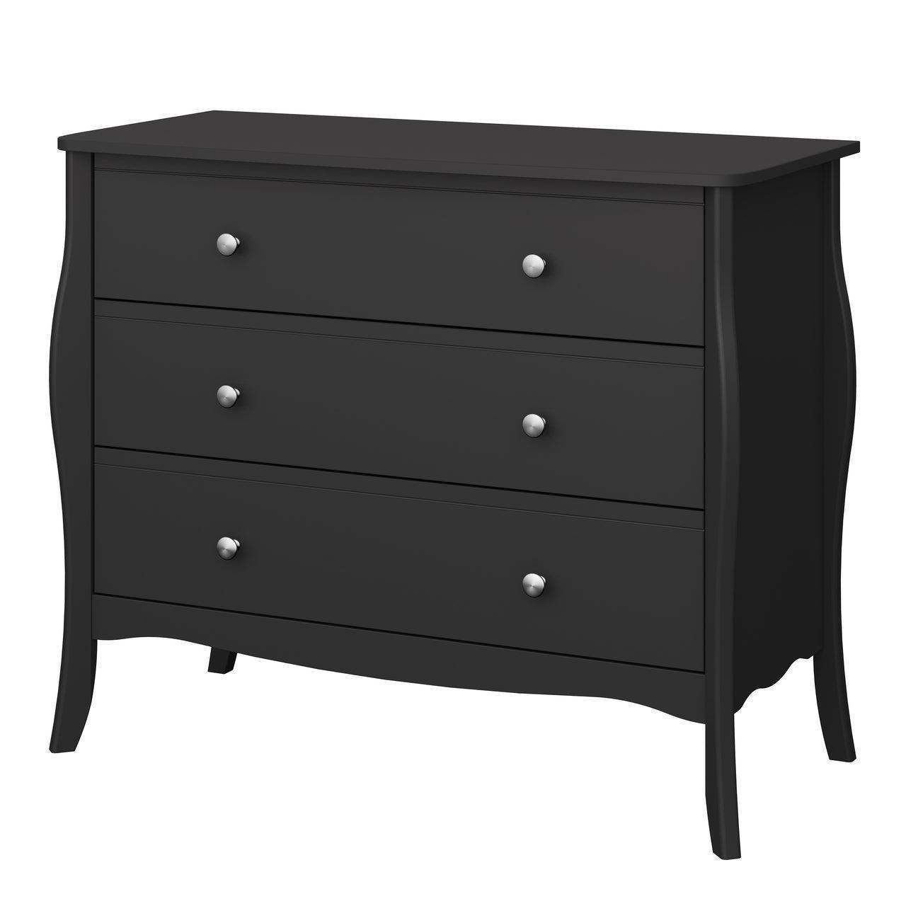 Baroque 3 Drawer Wide Chest Black