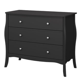 Baroque 3 Drawer Wide Chest Black - Msofas LTD