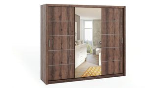 Bono Wardrobe 250 With Mirror Monastery Oak - Msofas LTD