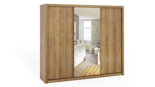 Bono Wardrobe 250 With Mirror Goled Oak - Msofas LTD