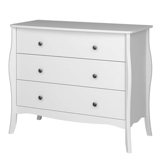 Baroque 3 Drawer Wide Chest White - Msofas LTD