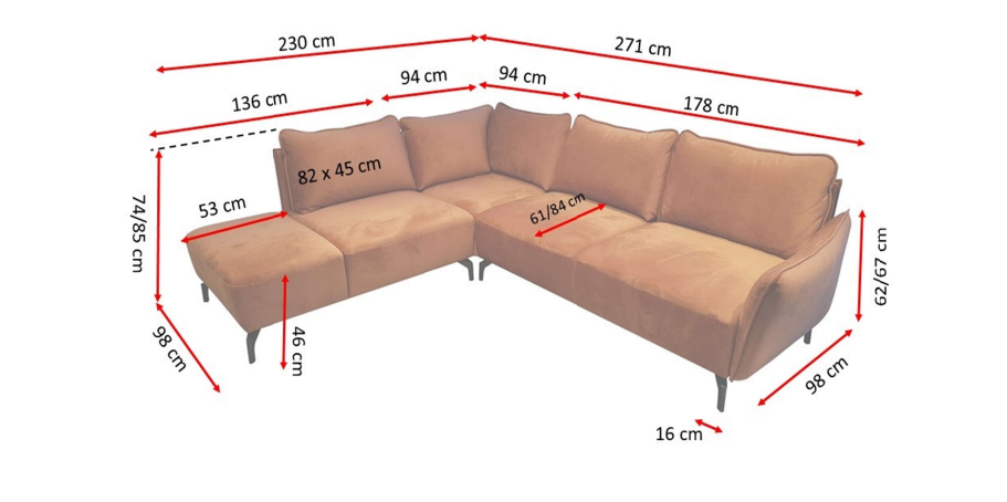 Bella Corner Sofa Malia Aspfalt FAST DELIVERY 