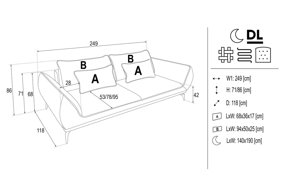Cavo 3 Seater Sofa Bed dimensions