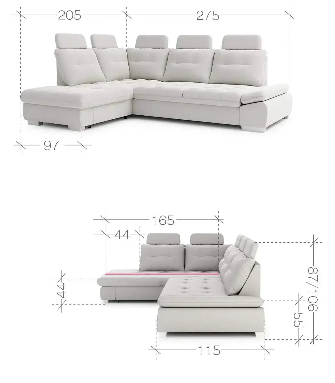 Cremona L Corner Sofa Bed With Storage dimensions
